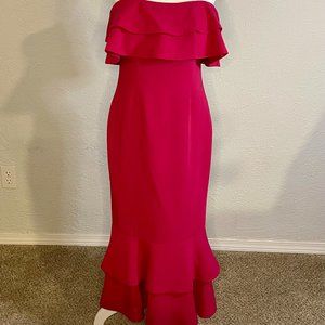 Cinq a Sept Ezana Strapless Raspberry Pink Gown with Ruffle